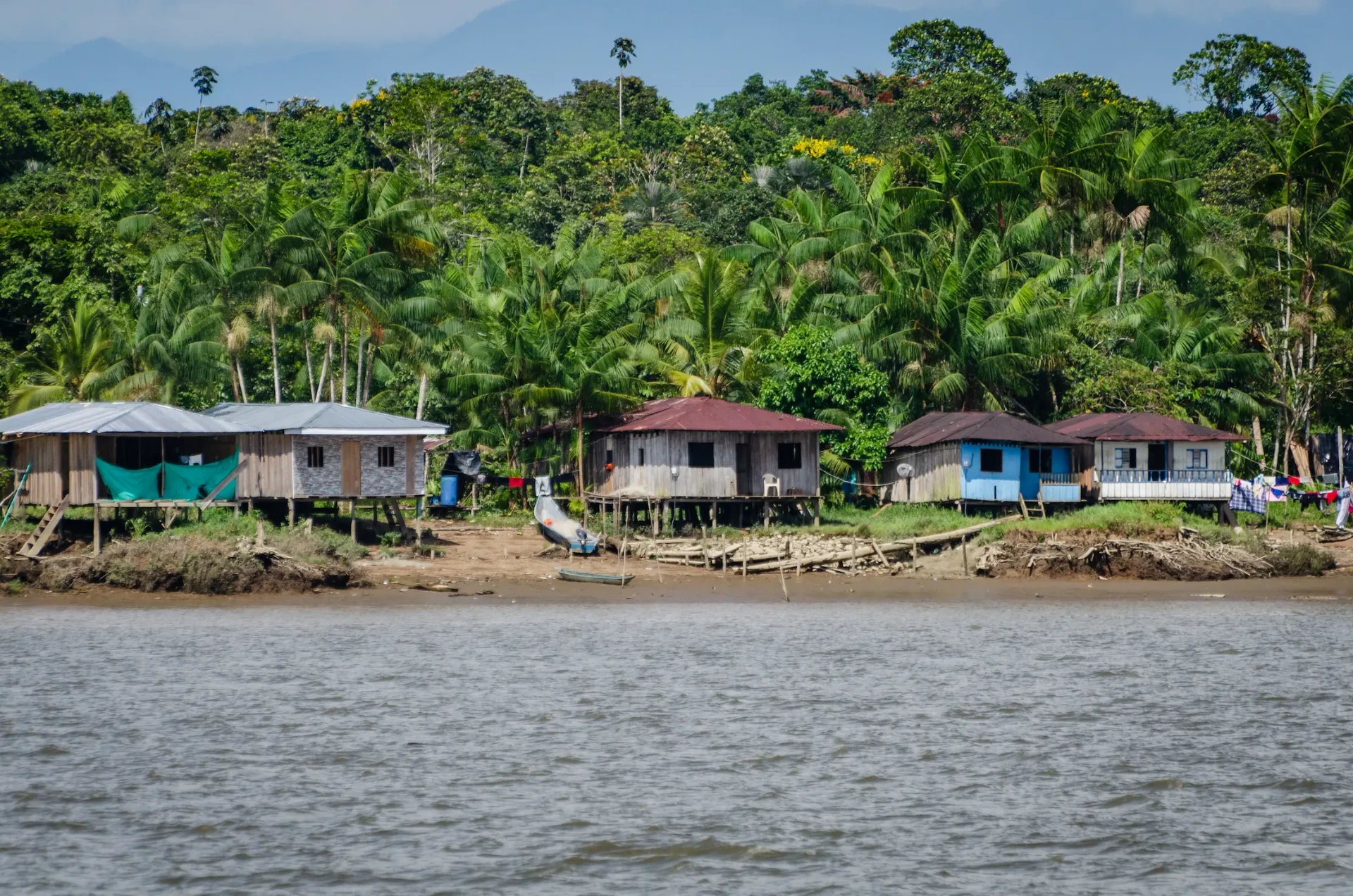 Stilt houses on the banks of the Guapi river, Colombian Pacific
