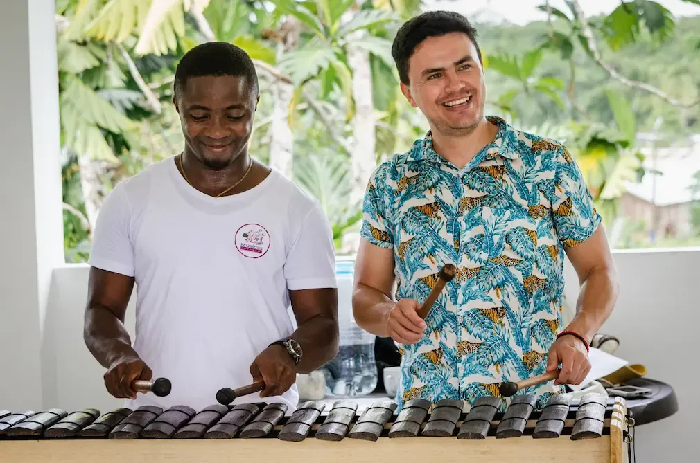 Musicians playing chonta marimba in Guapi